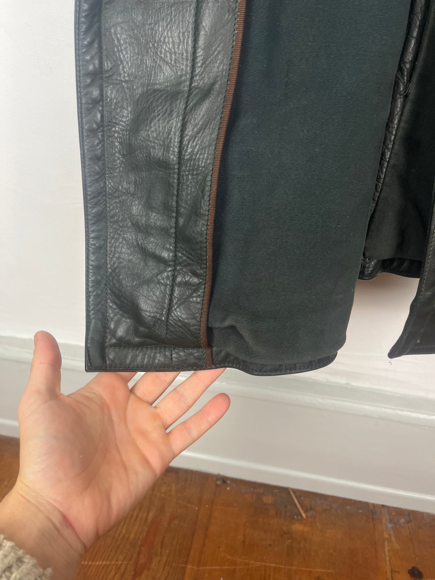 ELLI ZIMMERMANN Vintage dark green Leather Coat