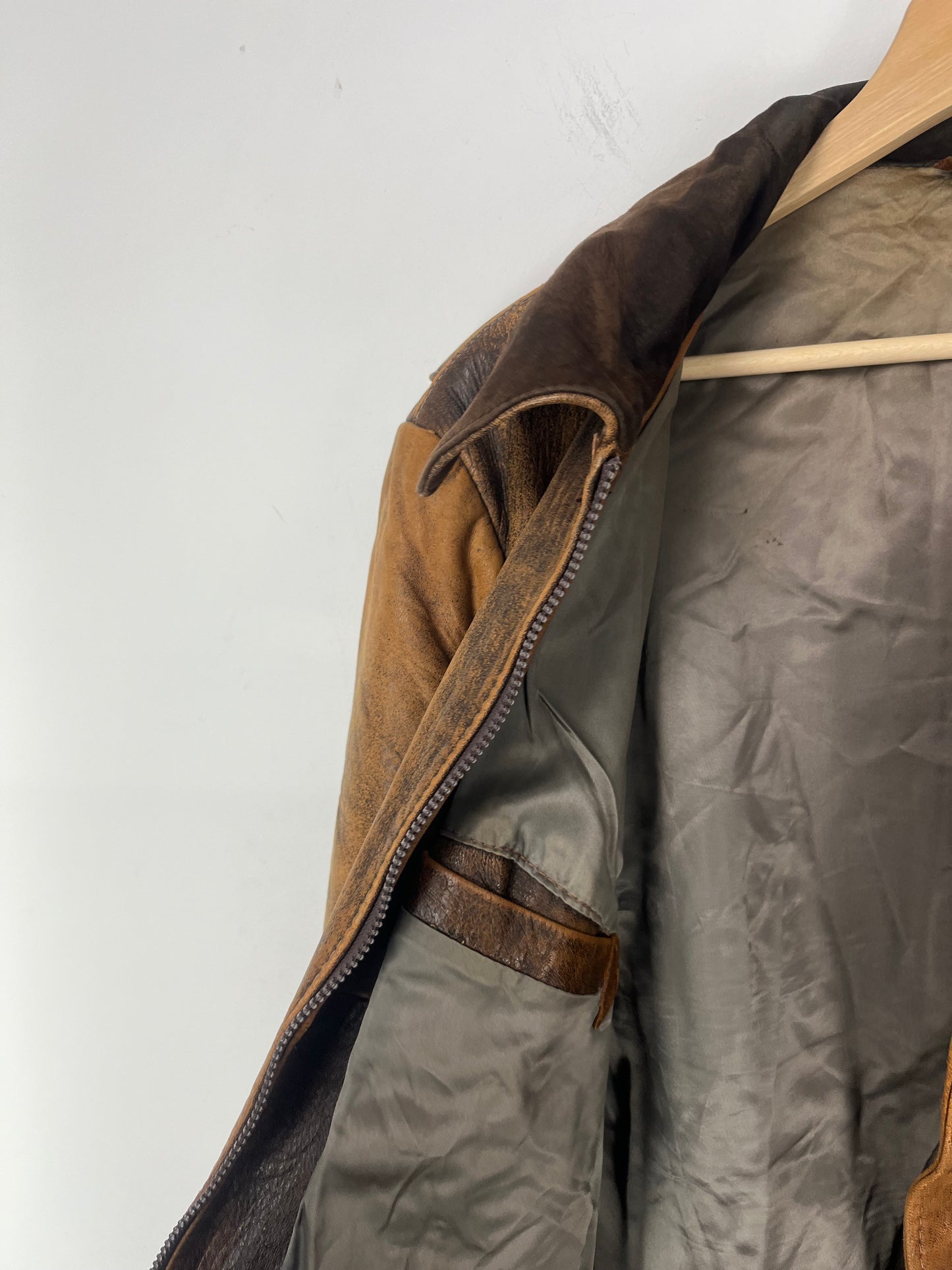 VINTAGE faded brown leather jacket