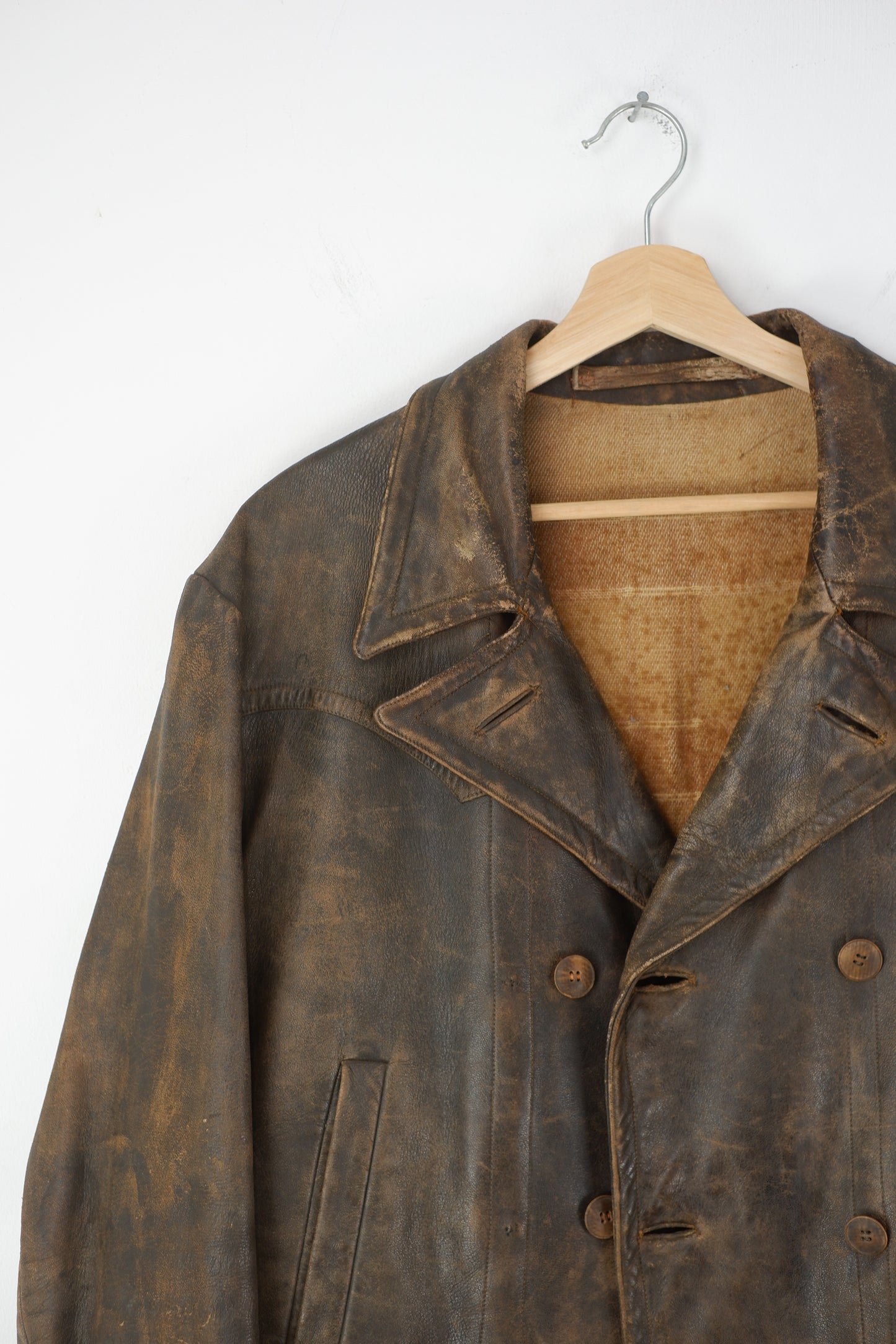 1940s - 1950s Antik / Antique German Leather Jacket / Coat