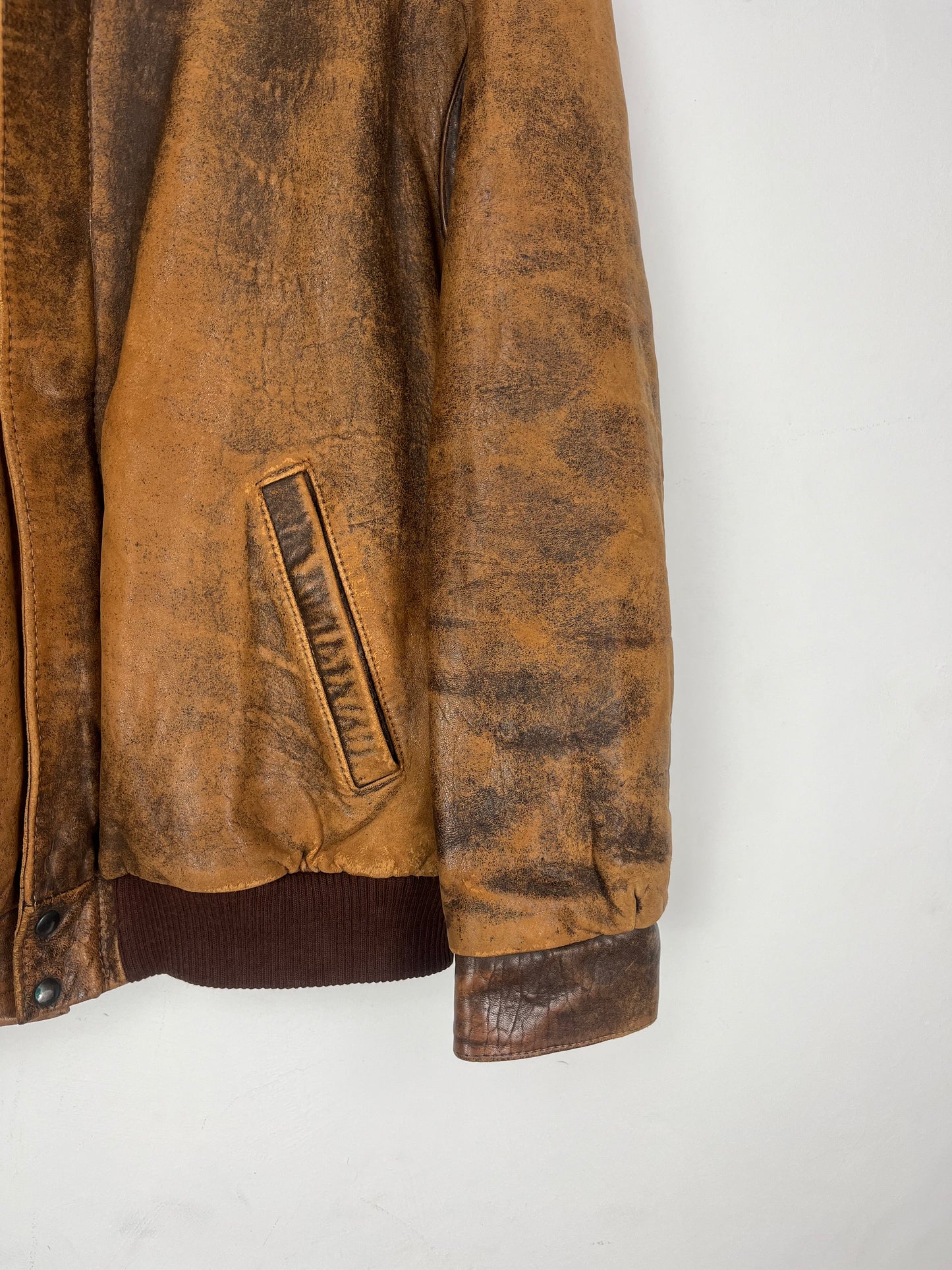 VINTAGE faded brown leather jacket