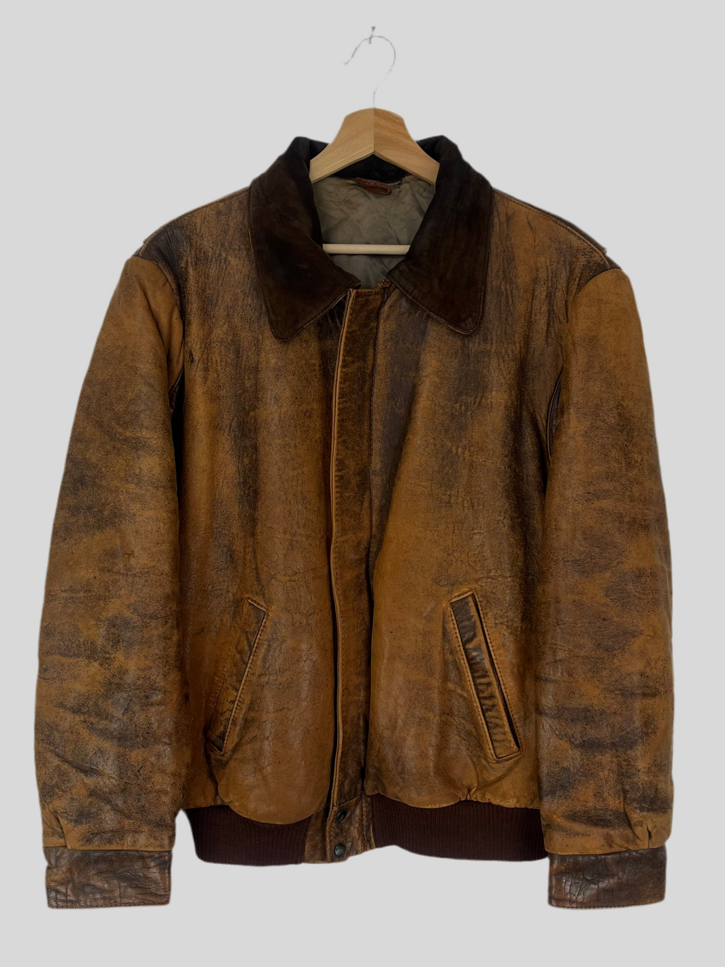 VINTAGE faded brown leather jacket