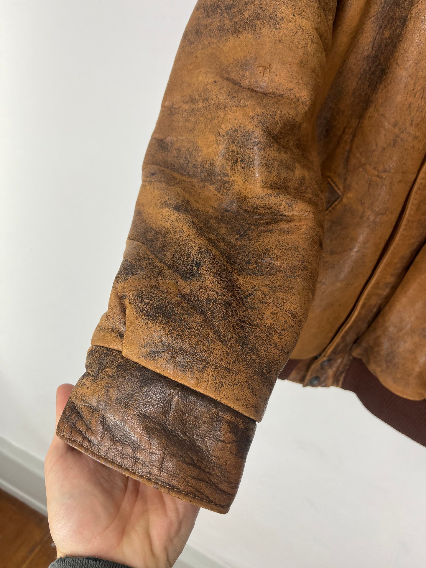 VINTAGE faded brown leather jacket