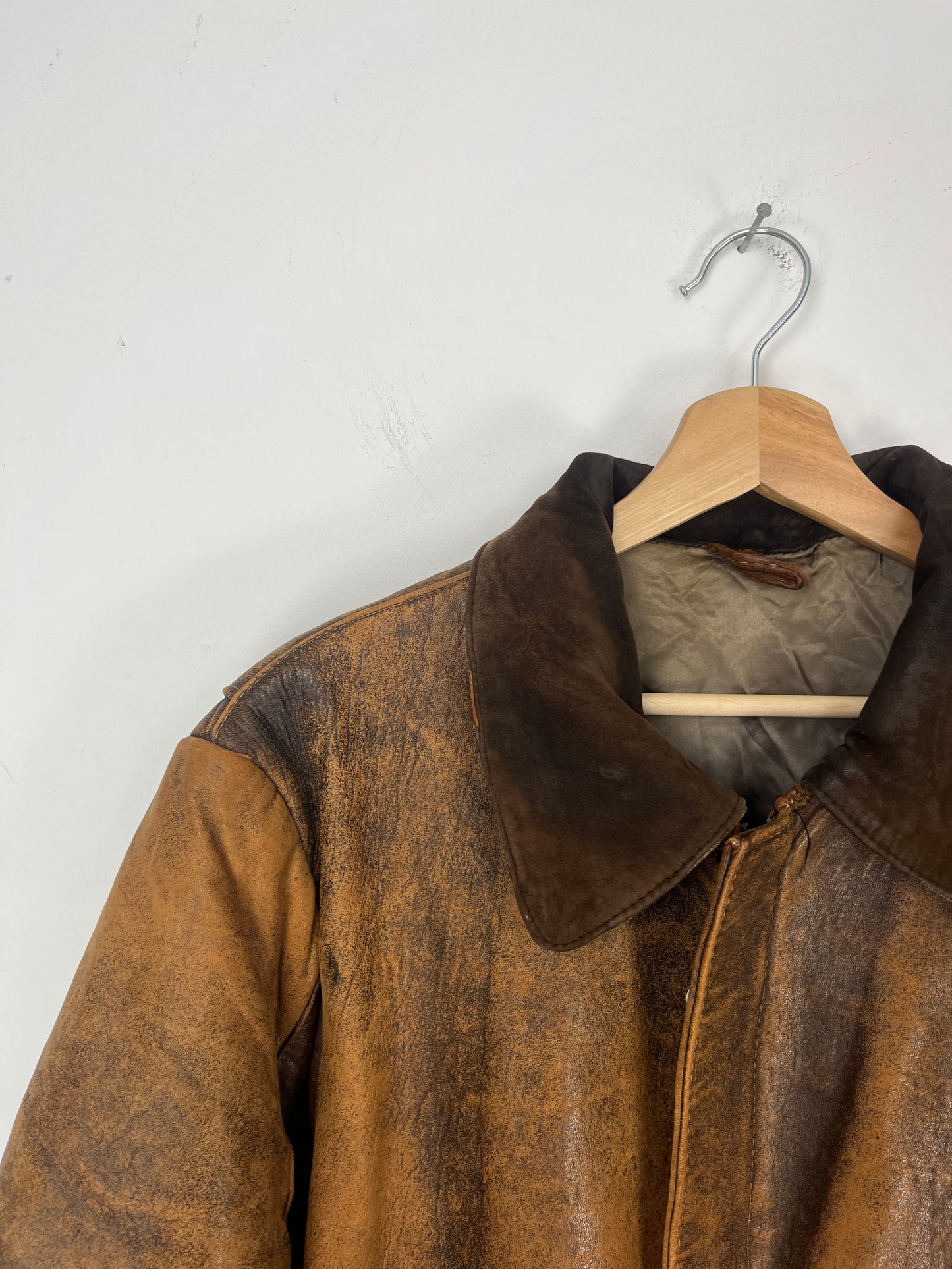 VINTAGE faded brown leather jacket