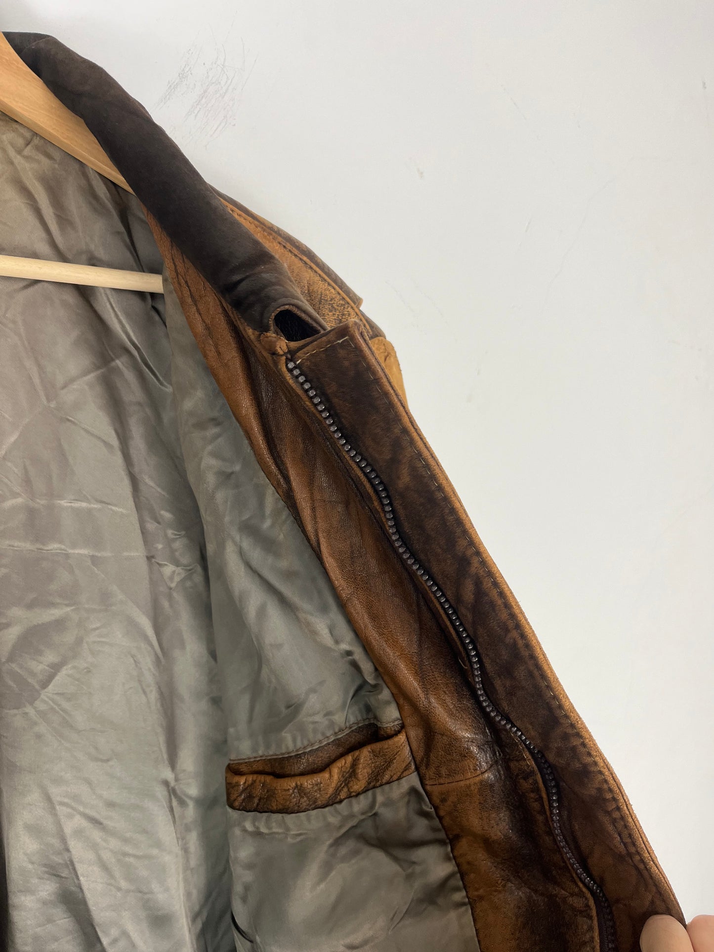 VINTAGE faded brown leather jacket
