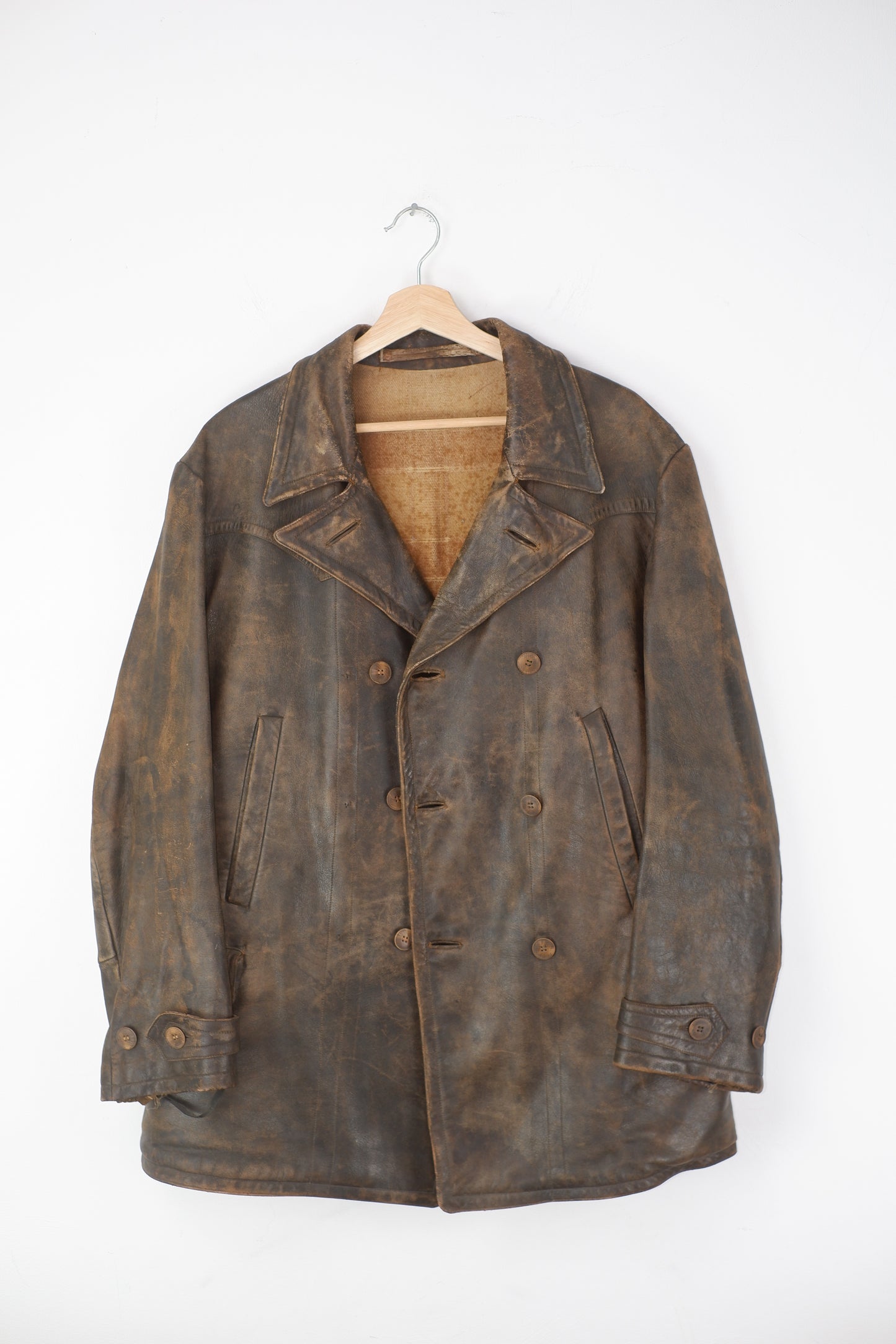 1940s - 1950s Antik / Antique German Leather Jacket / Coat