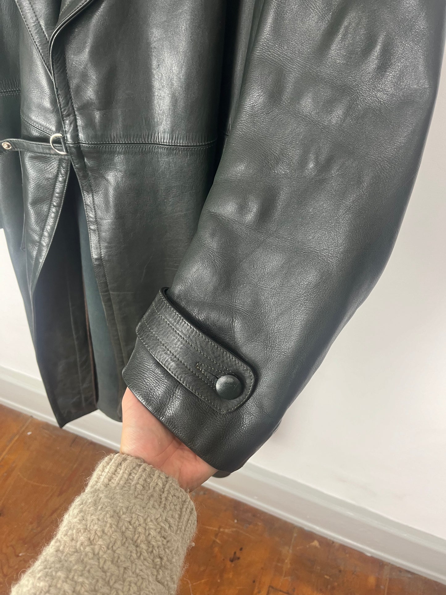 ELLI ZIMMERMANN Vintage dark green Leather Coat