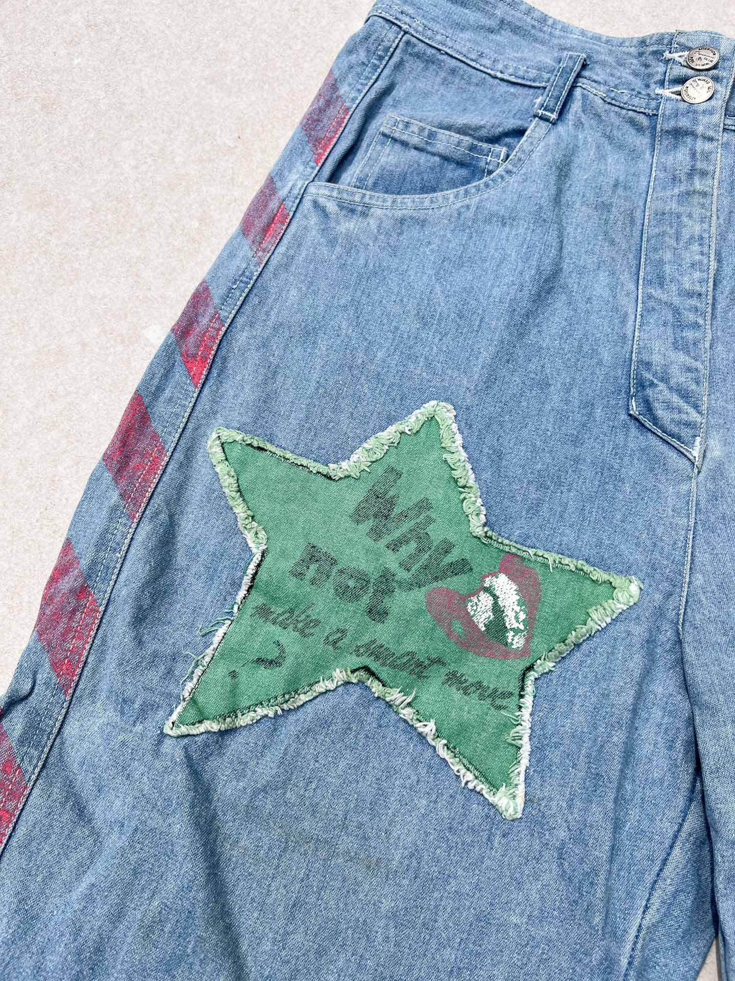 Dynamic Blue patched Jorts - secondvintage