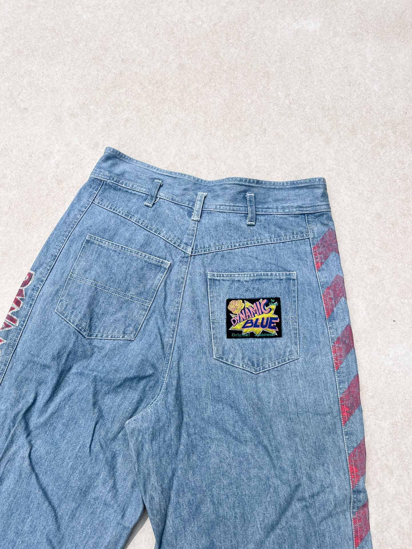 Dynamic Blue patched Jorts - secondvintage