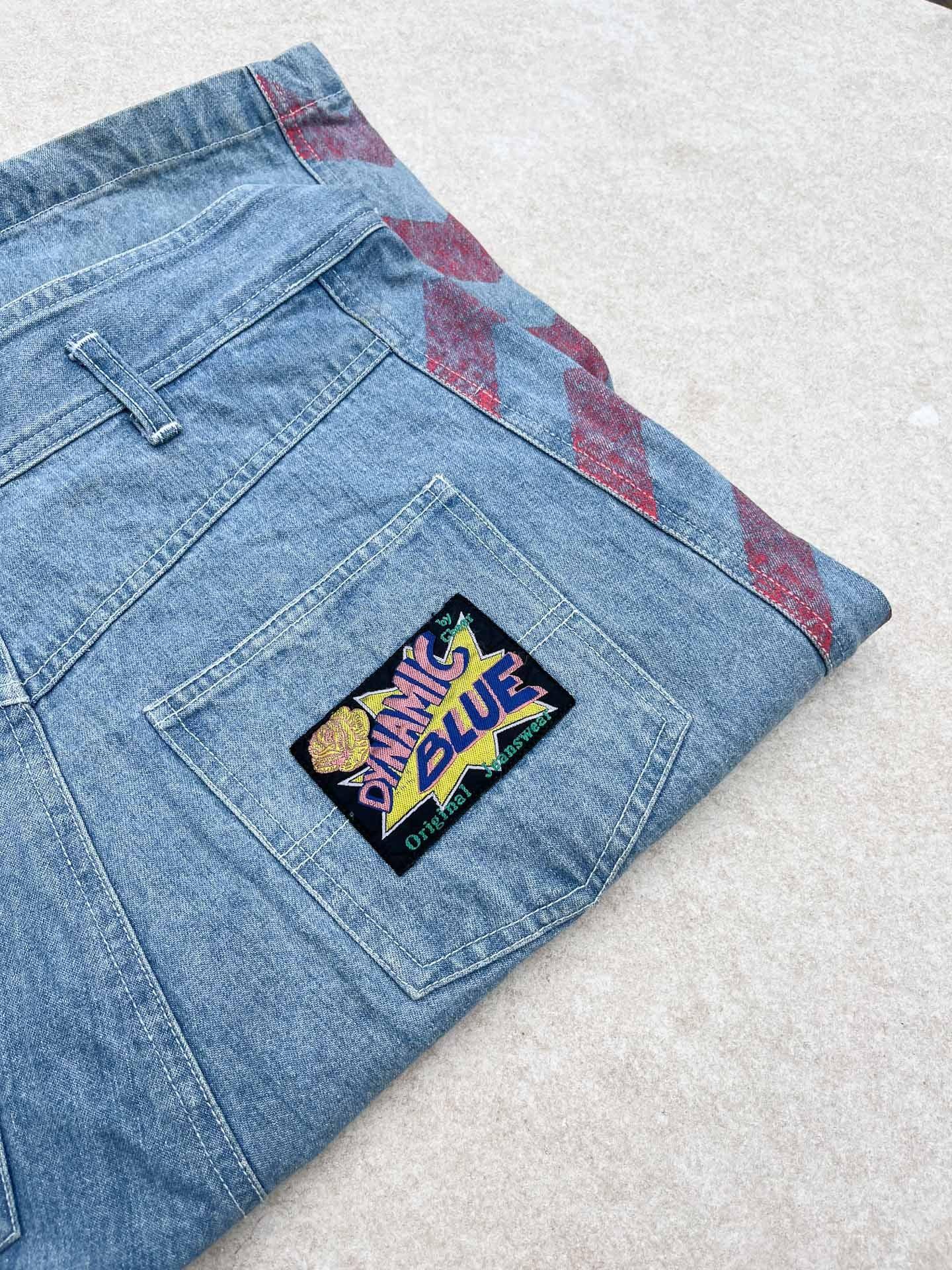 Dynamic Blue patched Jorts - secondvintage