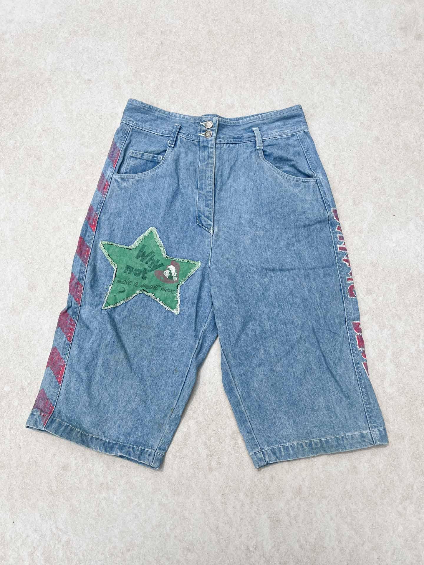 Dynamic Blue patched Jorts - secondvintage