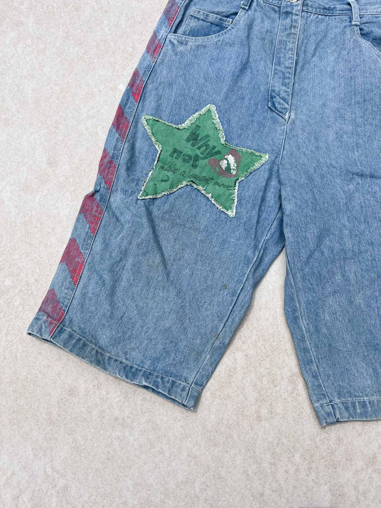 Dynamic Blue patched Jorts - secondvintage