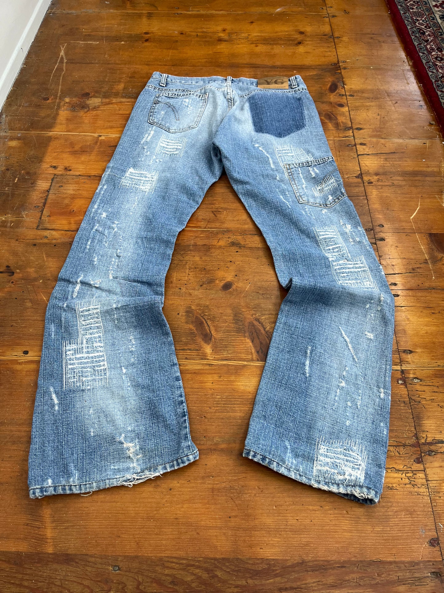 YAZ GATO Japanese 2000s Ripped / Faded Denim Bootcut Jeans