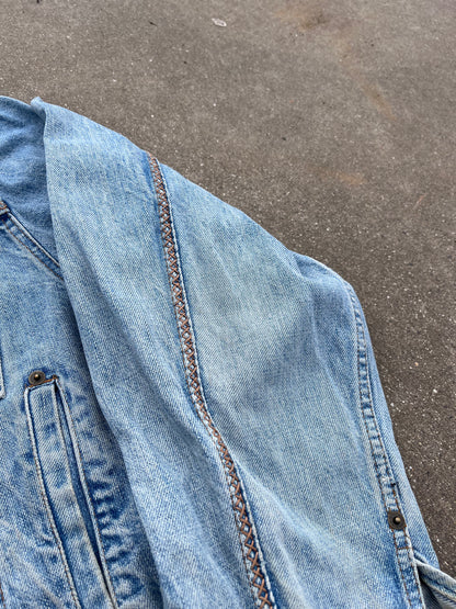 Turquoise vtg pattern denim jacket