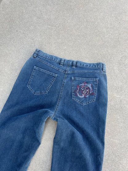 Y2K embroidered denim jeans