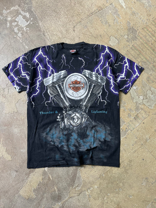 Harley Davidson Thunder & Lightning AOP T-Shirt Rare