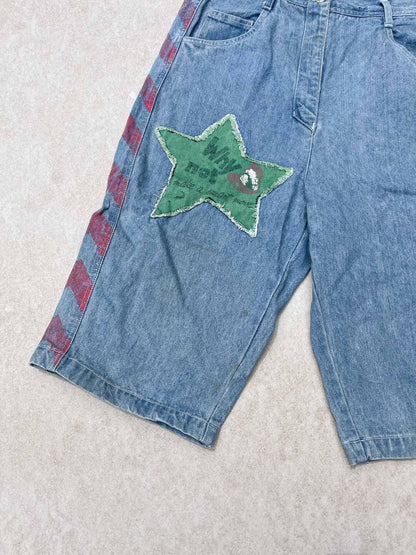Dynamic Blue patched Jorts - secondvintage